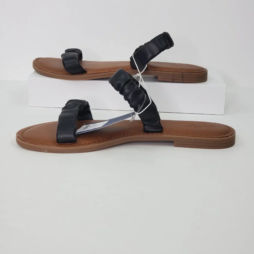 Universal Thread Black Brown Willow Slip-On Slide-On Flat Sandals NWT Size 9 1/2